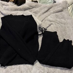 Black Knit Crew Neck Sweater Set